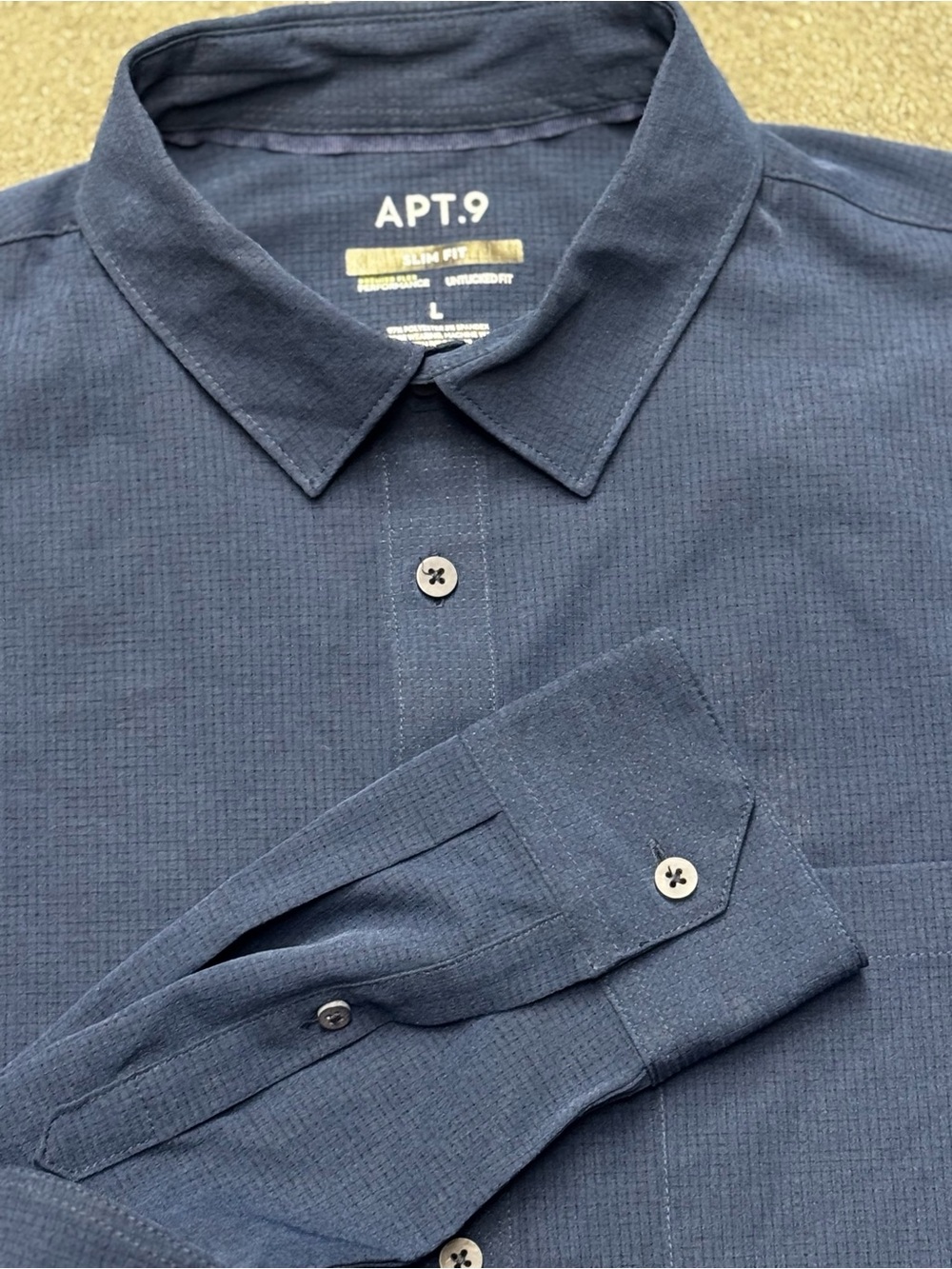 Apt. 9 Men's Dark Navy Textured Button-Up Shirt Large